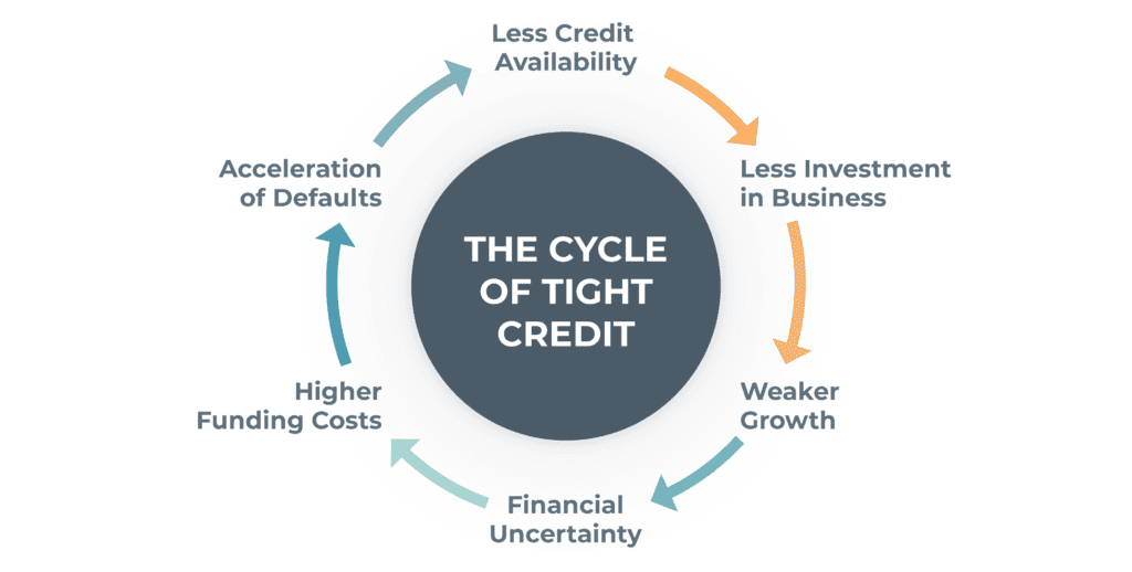 An infographic showing the cycle of tight credit