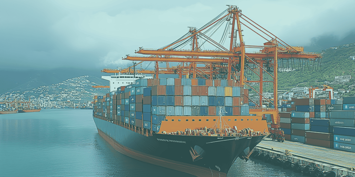 A cargo ship full of inventory that was made possible with in-transit financing