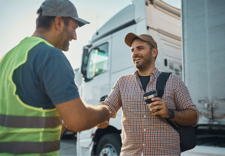 Truck owners shaking hands.