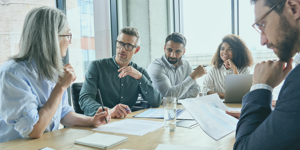 A boardroom meeting to discuss cash flow financing.