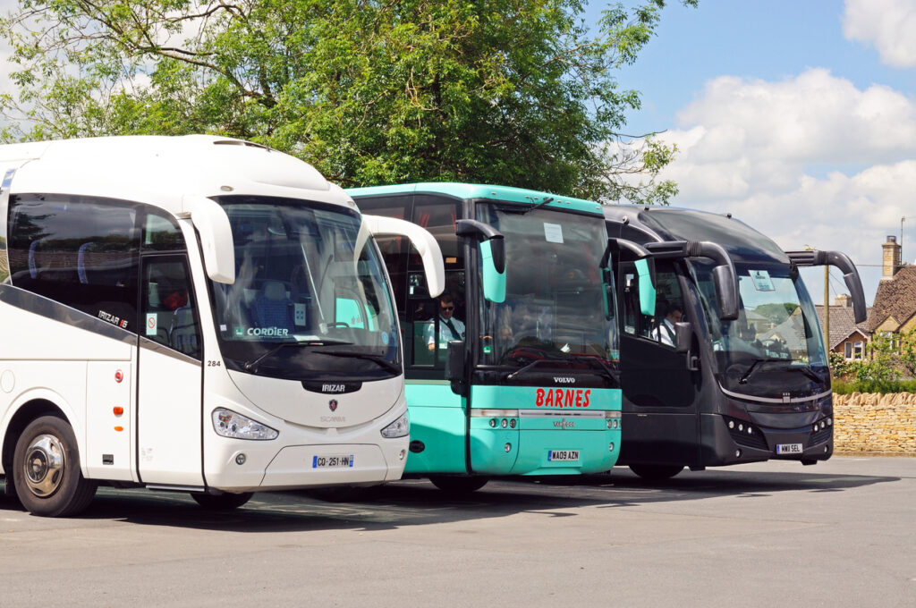 Fleet of coach buses.