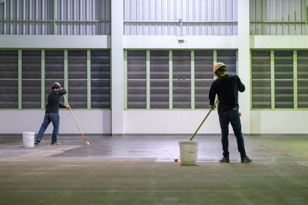 Industrial flooring being cleaned.