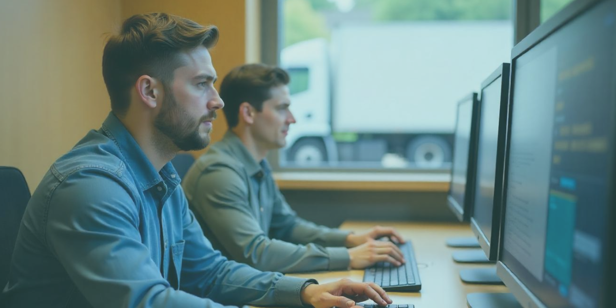 Haulage brokers on the computer booking loads.