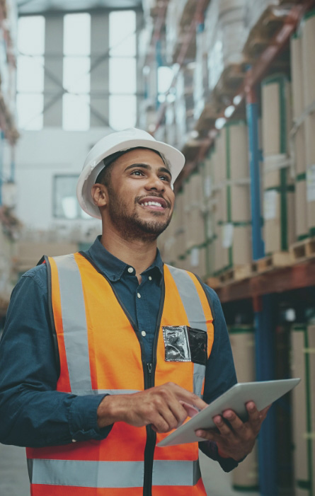 Happy manufacturing business owner