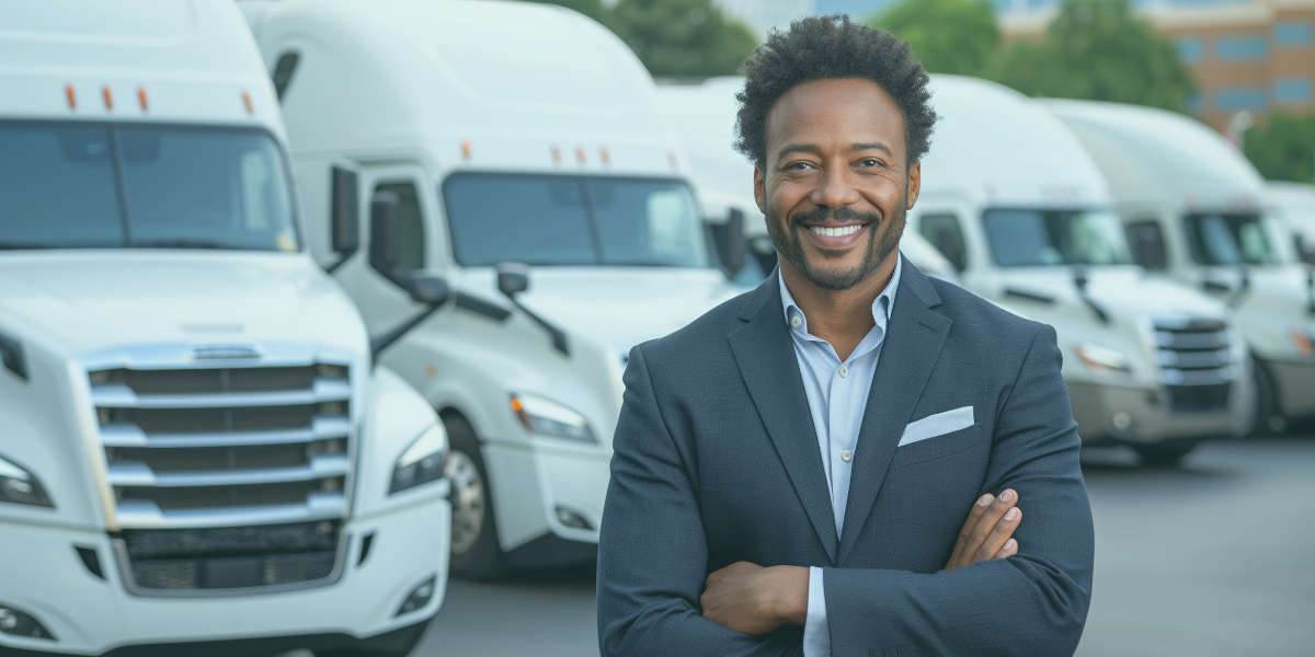 Fleet owner standing in front of his fleet.