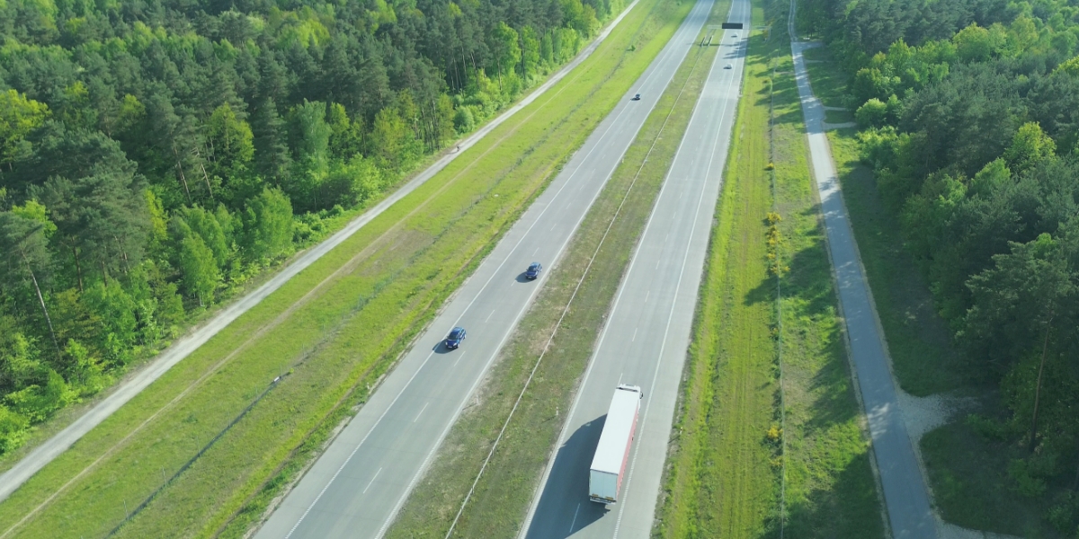 Freight lanes being used on the highway.